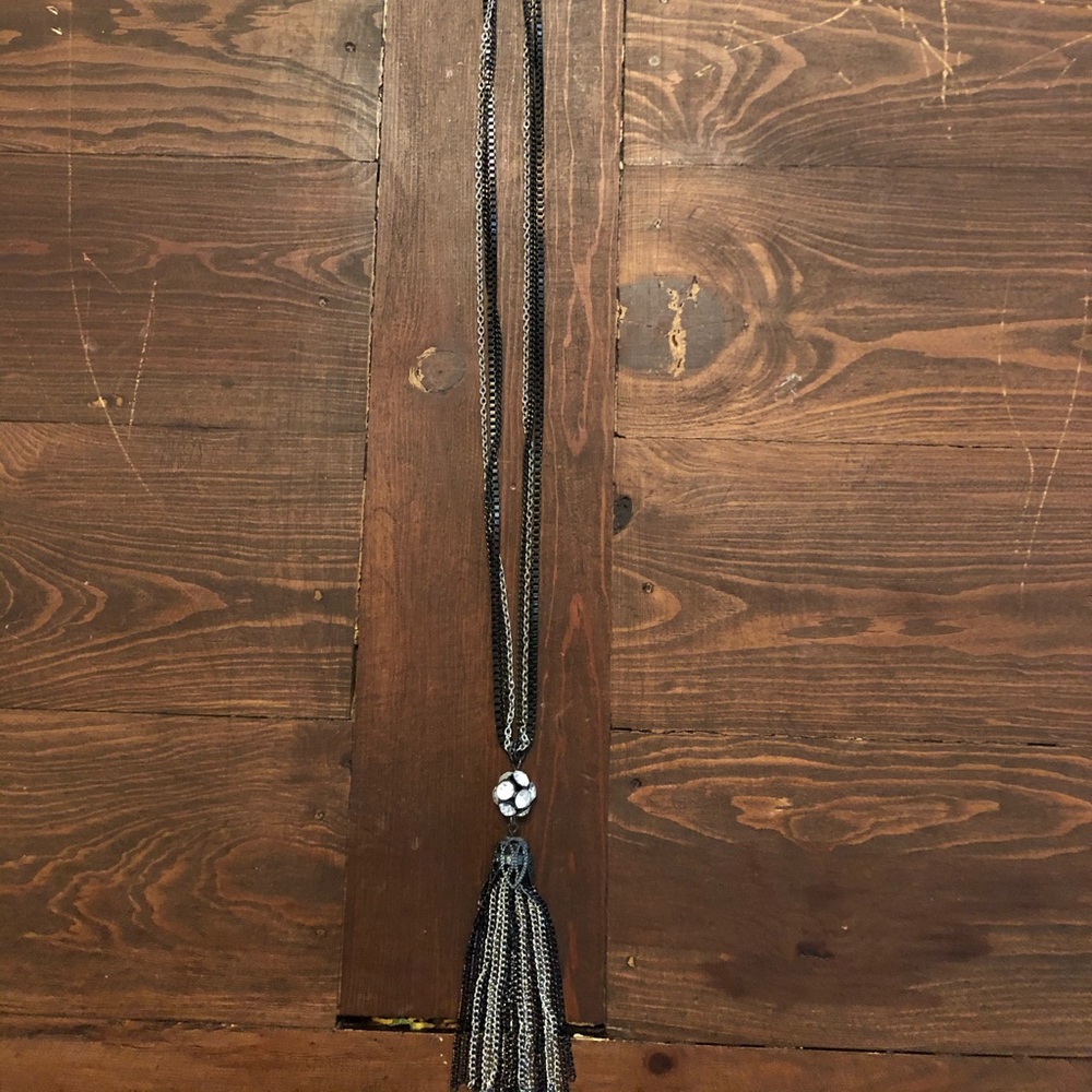Long black and silver necklace